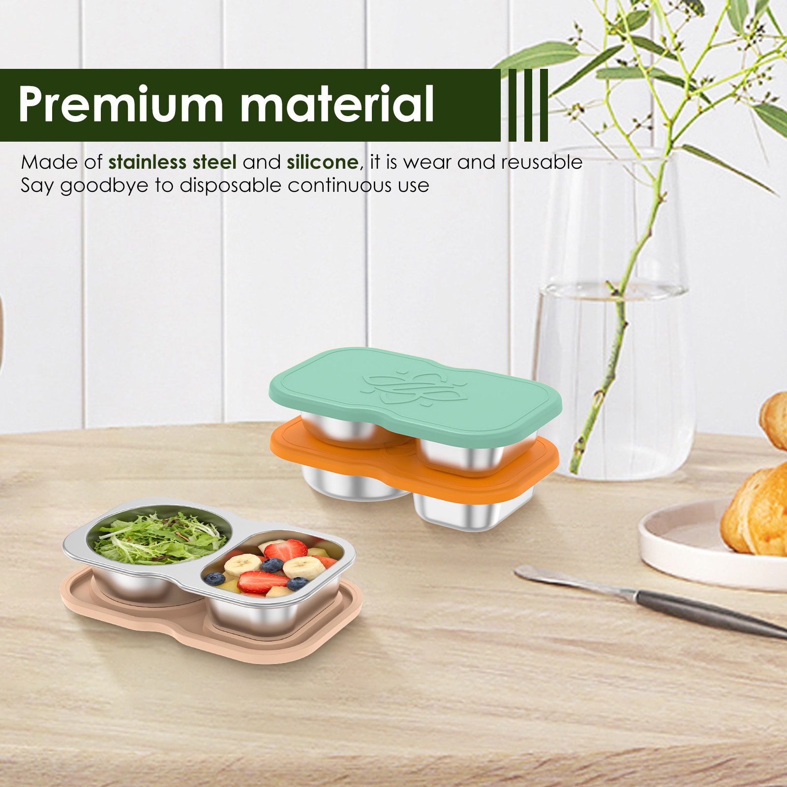 3Pcs 150ml Double Compartment  - Snack Container Travel 评论和价格