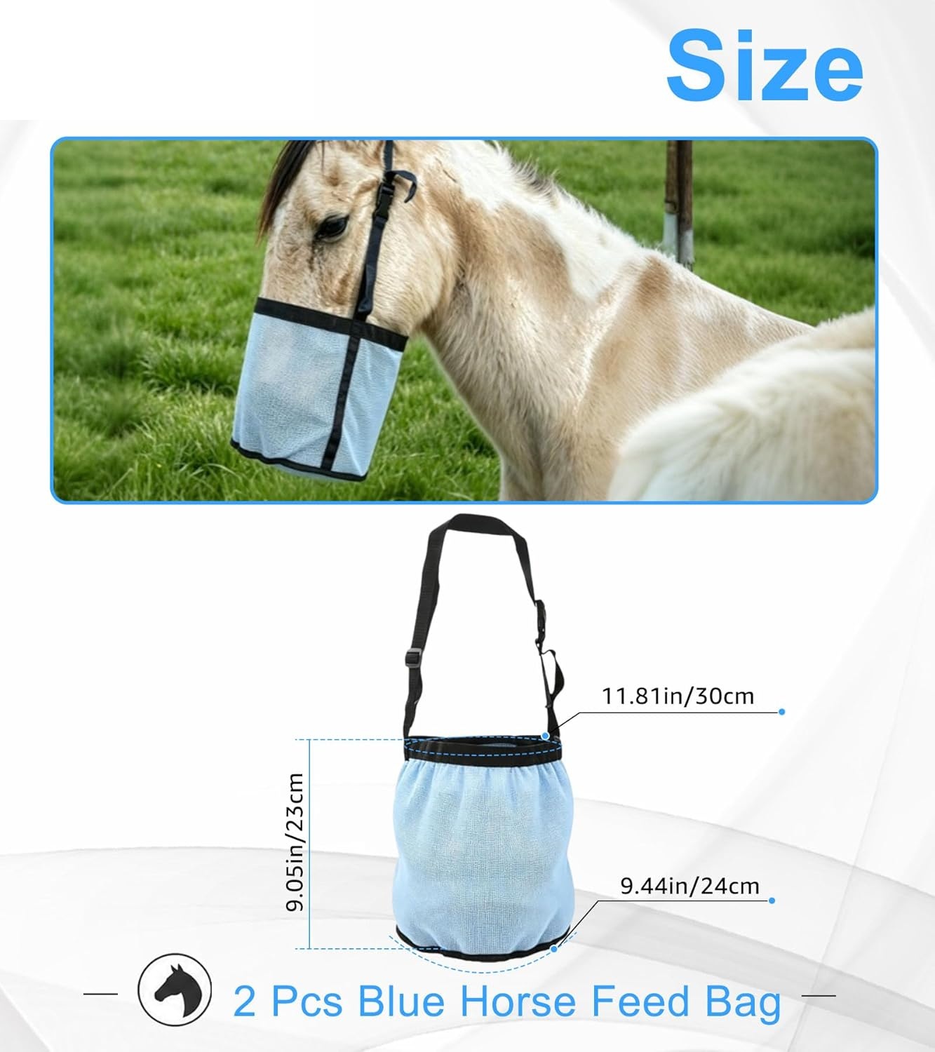 2pcs Horse Feed Bags Blue/Blac - Mesh Feeder Bag 评论和价格