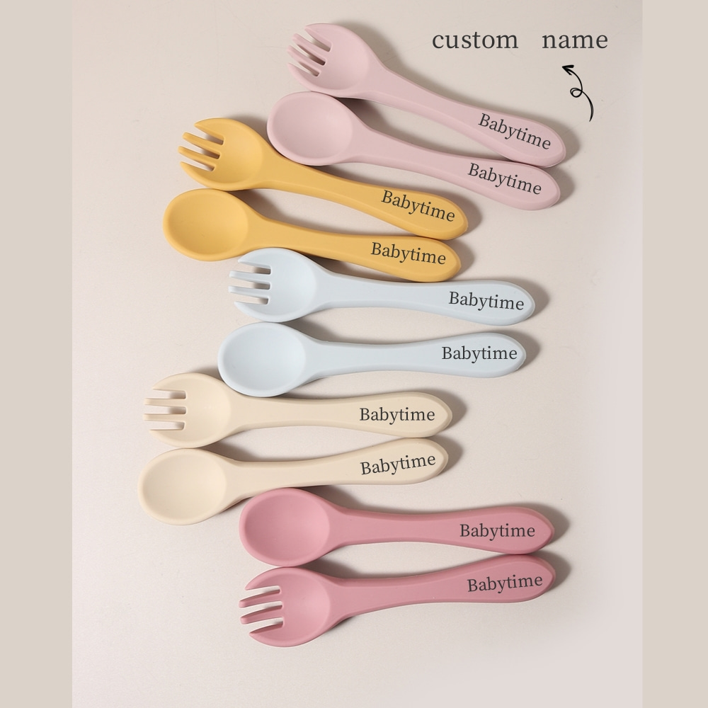 Custom Name 1 Pair Silicone Sp - Baby Food Utensils 评论和价格